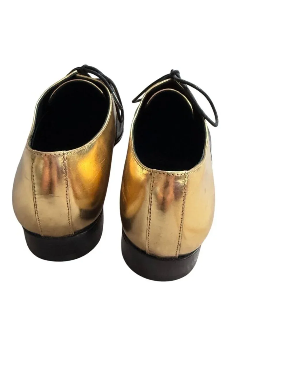 MICHAEL KORS Collection Gold Black Leather Oxford Flats Size 38 / 8